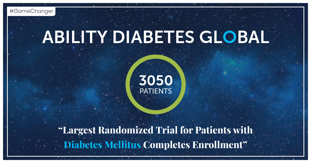 ABILITY DIABETES GLOBAL – A Landmark RCT in the field of PCI for patients with DM, completes Enrolment.