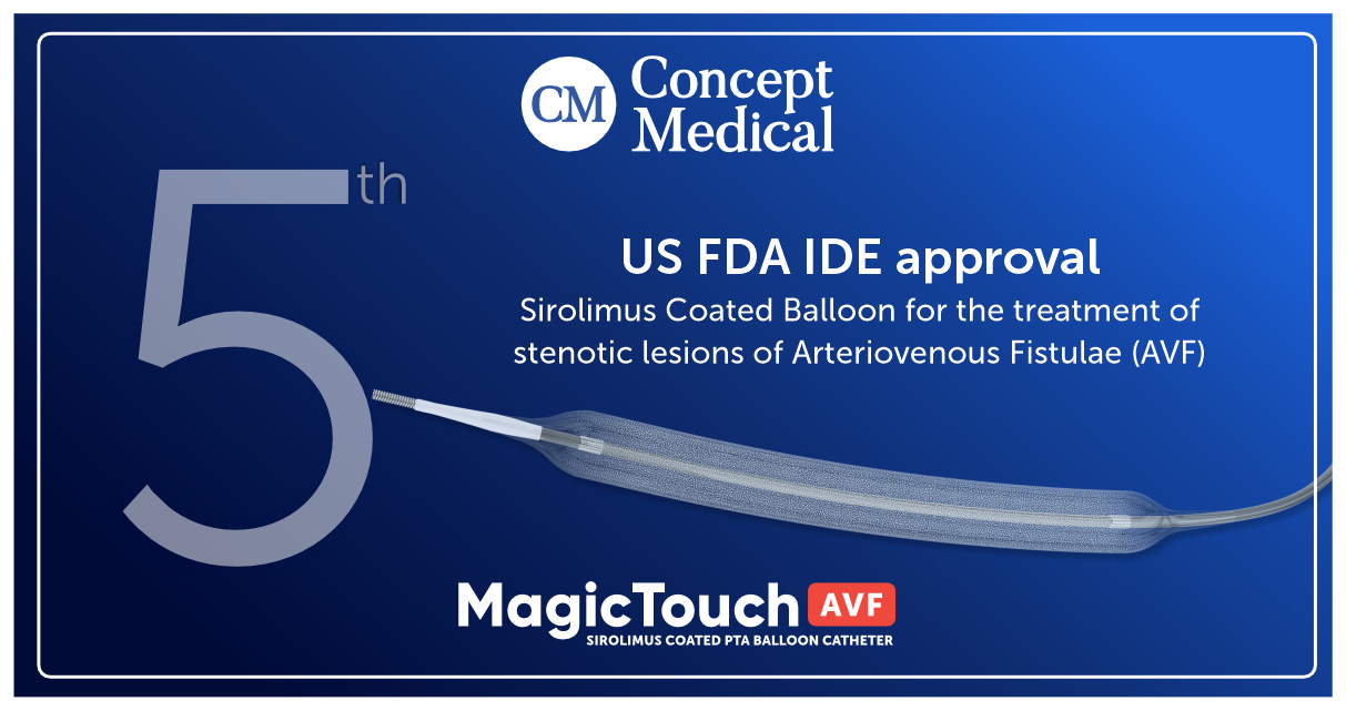Concept Medical Receives US FDA IDE Approval For Magictouch AVF Indication, Their Fifth US Clinical Study Approval For The Magictouch Portfolio.